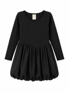 Vestido Niña OshKosh Negro Manga Larga con Falda Globo – Elegante y Moderno, Talla 5-7