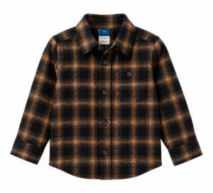 Camisa Niño Old Navy Cuadros Negros y Marrones – Manga Larga, Estilo Casual, Talla 2
