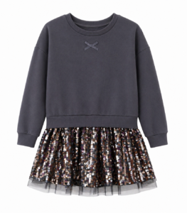 Vestido Niña Wonder Nation Gris con Lentejuelas – Manga Larga, Elegante y Cómodo