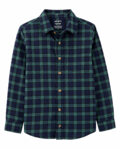 Camisa Niño Old Navy Cuadros Azules y Verdes – Manga Larga, Estilo Casual, Talla 10