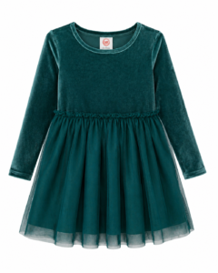 Vestido Niña Wonder Nation Green Smoke con Falda de Tul – Tela Piel de Durazno, Elegante, Talla 5