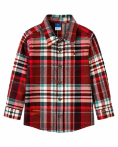 Camisa Niño Old Navy Cuadros Rojos, Beige y Verdes – Manga Larga, Estilo Casual, Talla 5