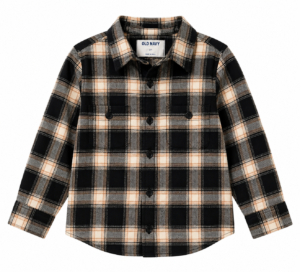 Camisa Niño Old Navy Cuadros Negros y Beige – Manga Larga, Estilo Casual, Talla 6-7