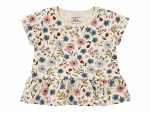 Franela Bebé Carter’s Beige con Flores de Colores – Manga corta, Suave y Cómoda, Talla 18 Meses