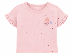 Franela Bebé Carter’s Rosada con Lunares, Manzana, Lazo y Flor – Manga Larga, Talla 12 Meses