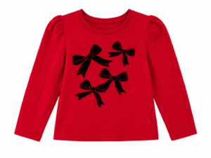 Franela Niña Wonder Nation Roja con Lazos Negros – Manga Larga, Cómoda y Moderna