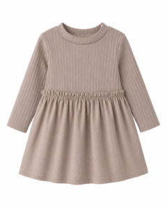 Vestido Infantil Color Tierra de Pana – Manga Larga, Falda Texturizada, Talla 24 Meses