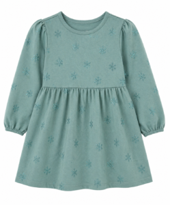 Vestido Niña Garanimals Verde Oliva con Copos de Nieve Brillantes – Manga Larga, Elegante, Talla 5