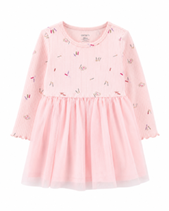Vestido Infantil Carter’s Rosado Estampado Artístico – Cómodo y Suave, Talla 24 Meses